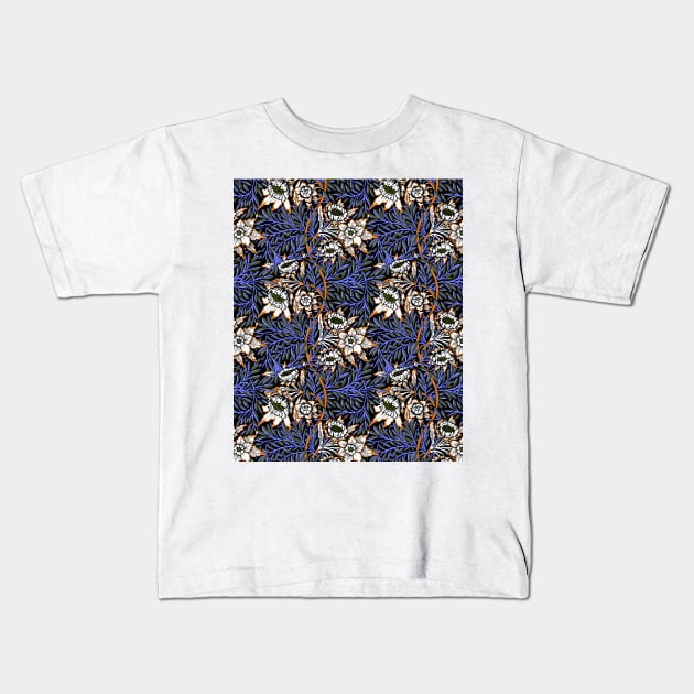 William Morris Tulip and Willow Pattern Blue on Black Kids T-Shirt by tiokvadrat